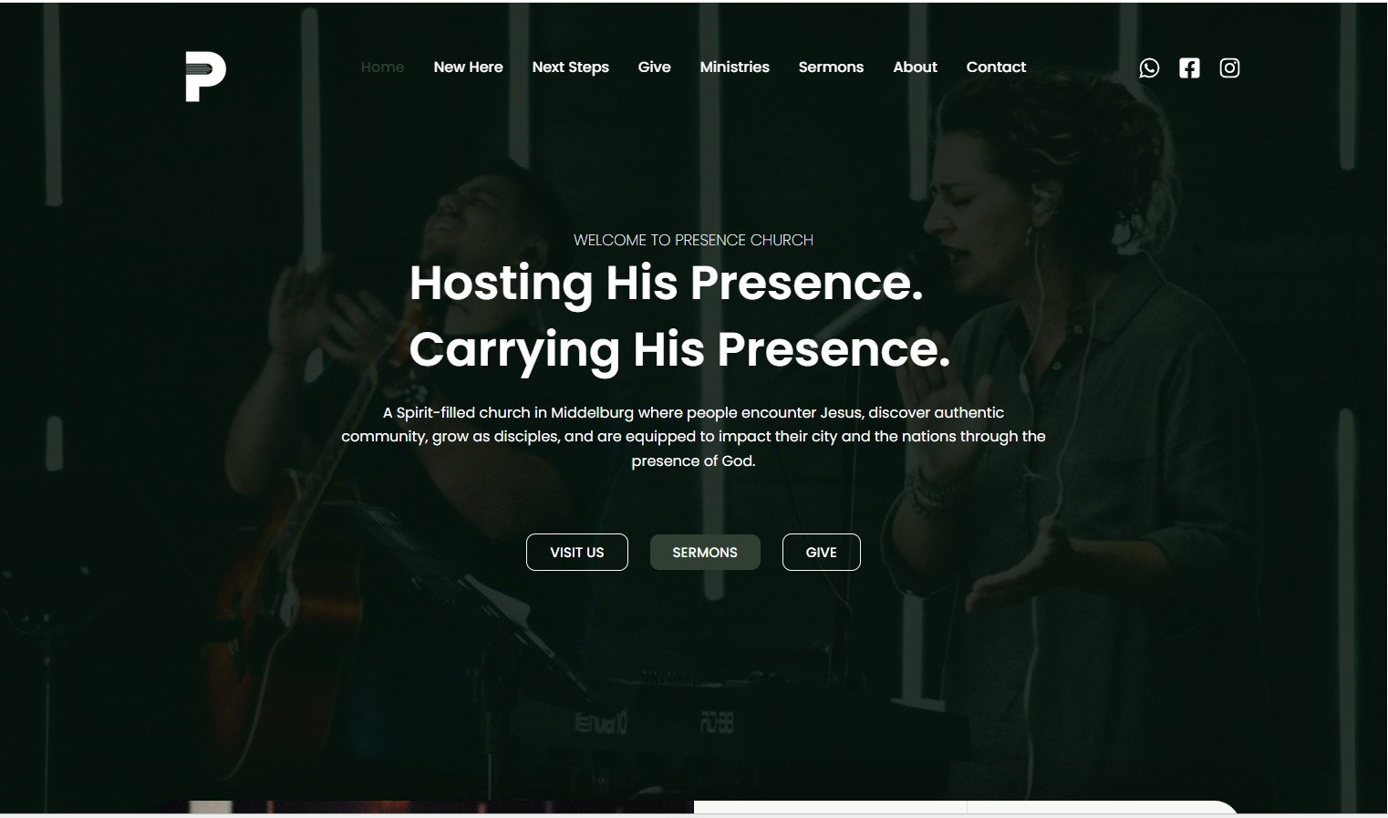 Presence Church website homepage